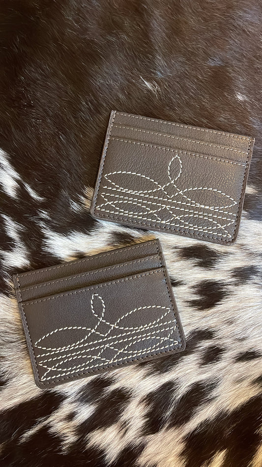 Dark Brown Leather Boot Stitch Cardholder
