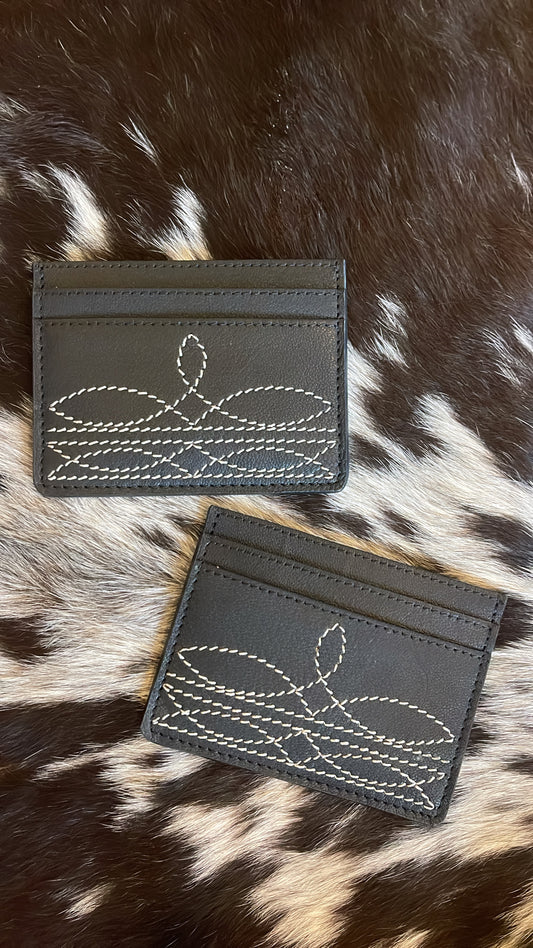 Black Leather Boot Stitch Cardholder
