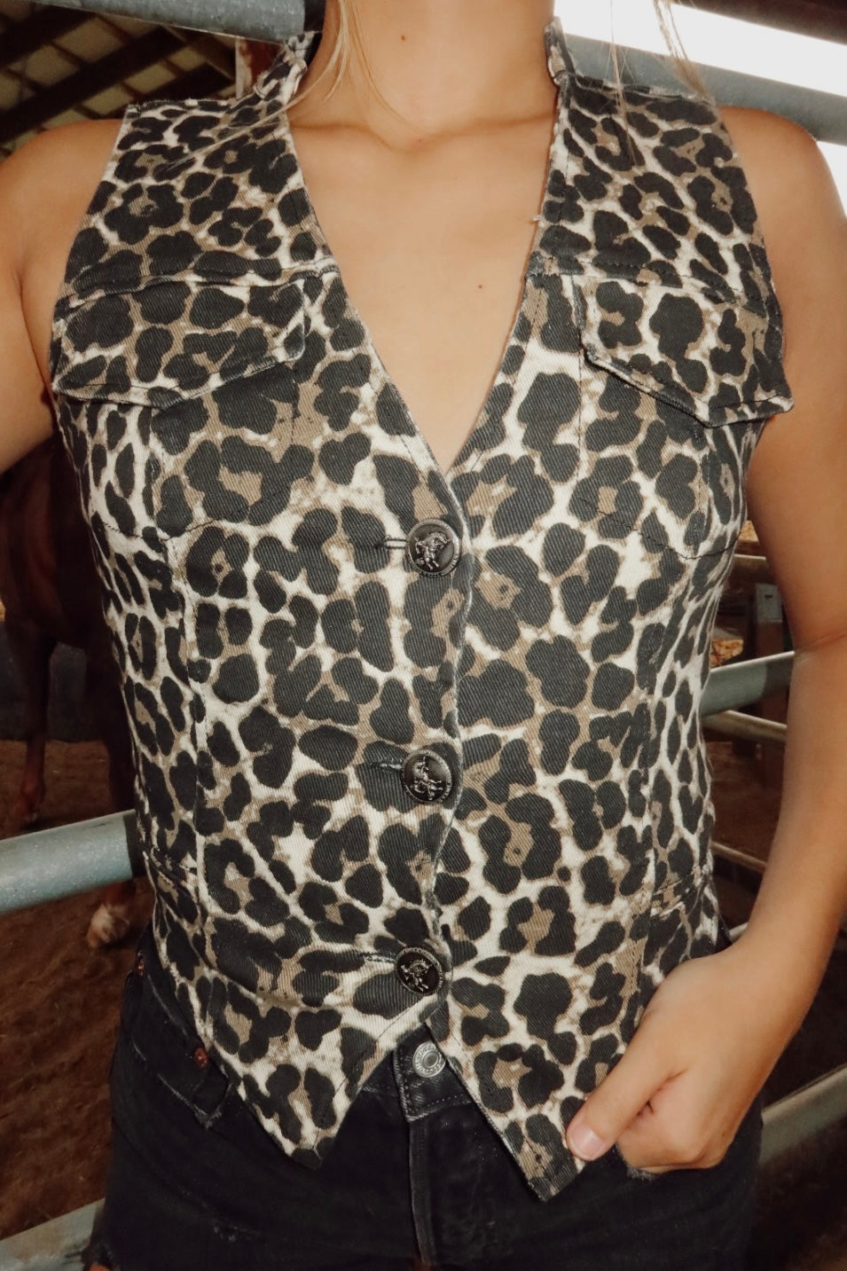 Rebel Ridge Leopard Denim Vest