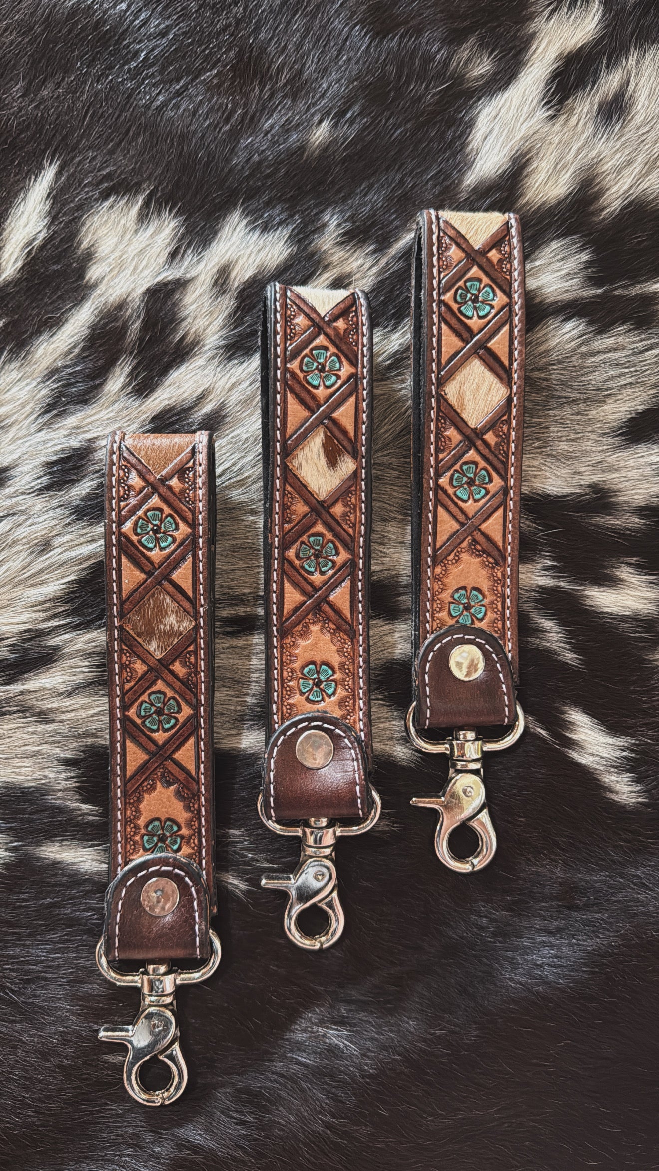 Moon Flower Tooled Leather Keychain