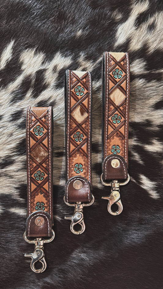 Moon Flower Tooled Leather Keychain
