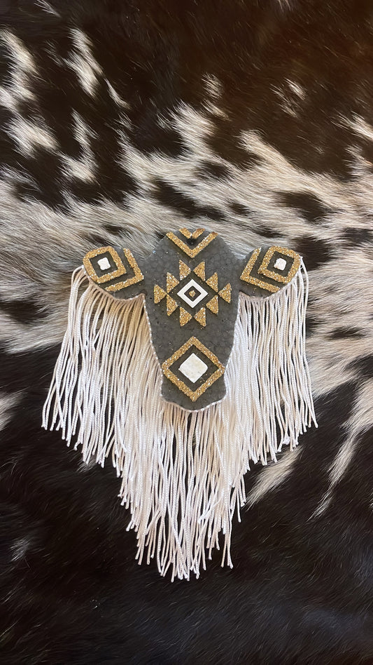 Aztec Cow Freshie W/ Fringe