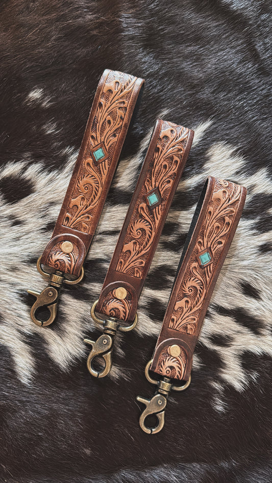 Spirit Stone Tooled Leather Keychain