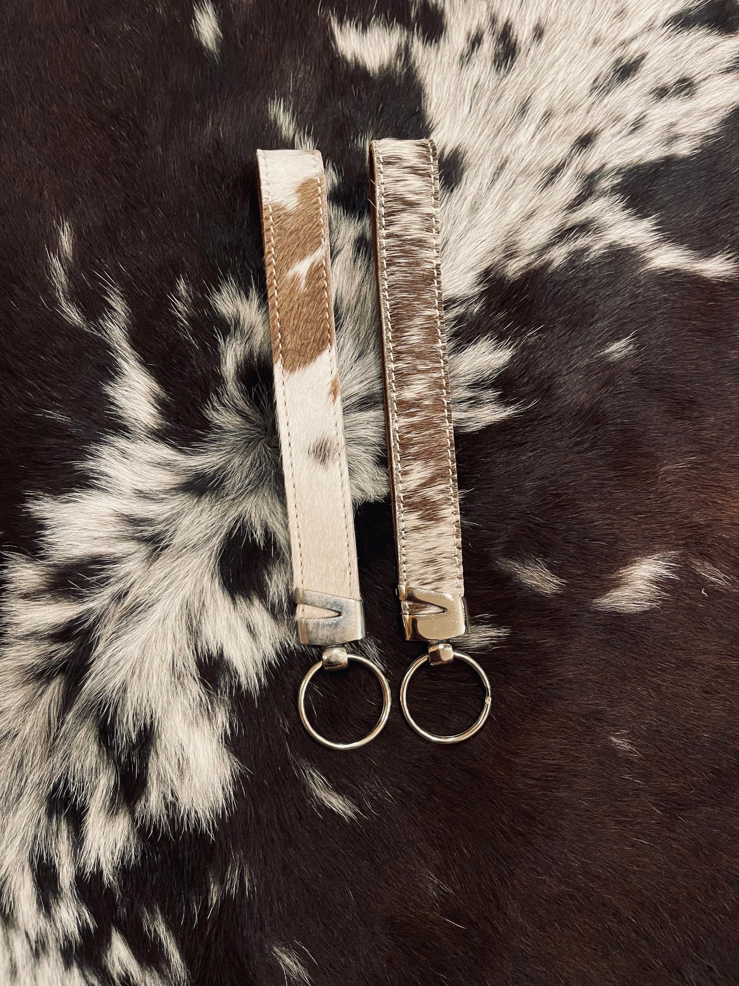 White/Brown Cowhide Keychain